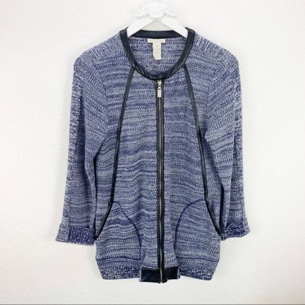 White + Warren Blue Zip Sweater Cardigan size large L